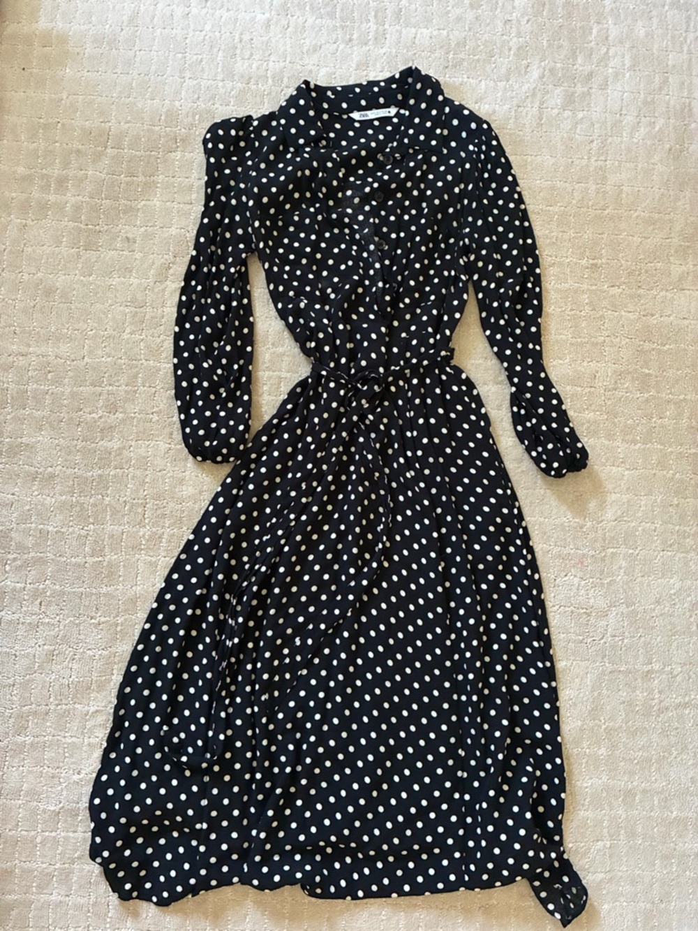 Zara Black Dress with White Polka Dots — Long Sleeve